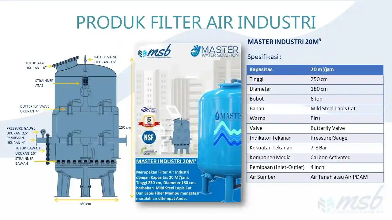 Spesifikasi Filter Air MASTER INDUSTRI 20M³